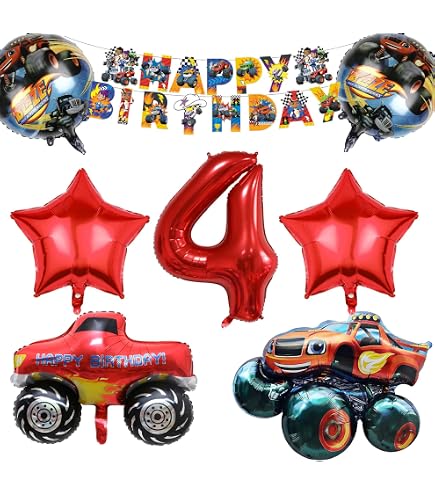 Kit Compleanno A Tema Camion – 48 Pezzi Con Palloncini, Striscione, Cake Topper – Decorazioni Per Feste Bambini