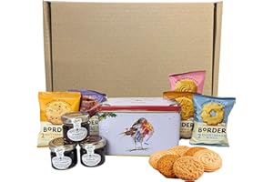 LAIZY STUFF Breakfast Tea and Biscuits Gift Set Hamper - 40 pcs New English Robin Tea Tin with Strawberry, Blackcurrant, and Raspberry Jams, and 5 pcs Luxury Borders Biscuits - Afternoon Tea Hamper