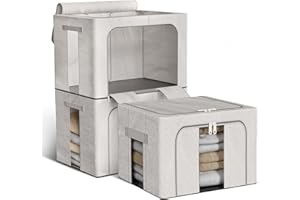 Boic 3 Piezas 66L Cajas Almacenaje Ropa Rígido, Bolsas Para Guardar Ropa Con Marco De Metal, Organizador Armario Apilable, Cajas De Almacenamiento Para Guardar Ropa, Edredones, Colchas, Gris