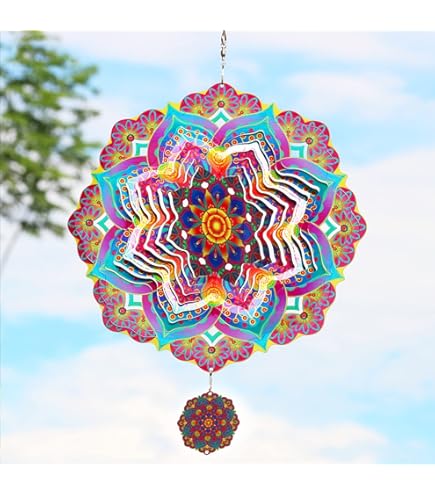3D Windspiel Regenbogen Mandala | Edelstahl Kinetische Kunst | Garten Deko Für Terrasse Und Balkon