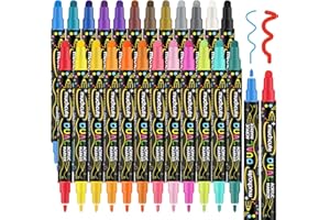 KOUSICOO Acrylstifte Steine Wasserfest, 24 Acrylmarker Doppelspitze (Feine Spitze 1mm + Punkt 5mm) Steine Zum Bemalen Acrylic Paint Marker Set Stifte FüR Halloween Holz Textil Leinwand Glas Papier