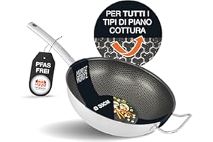 Moritz & Moritz Padella Wok da 30 cm in Acciaio inox con rivestimento in Ceramica - Tutti i tipi di fornelli - Struttura antiaderente a nido d'ape per cucinare, arrostire e cuocere a fuoco lento