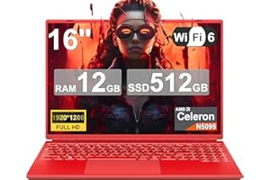 ‎NOTODD 2025 Gaming Laptop 16 Zoll Win11 12+512GB SSD Unterstützung 2TB(HDD-2TB) 1920x1200 Notebook 4-Core Celeron N5095 (bis 2.9GHz) Laptop mit Nummerntastatur WiFi Mini HDMI Deutscher Tastaturschutz-Rot