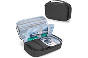 CURMIO Diabetic Supplies Bag for Glucose Meter, Medication, Insulin Pens and Other Diabetes Care Supplies, Diabetes Travel Organizer Case with Detachable Pouches, Black(Bag Only)