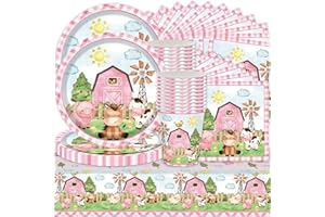 SHAMOPARTY Set di 61 stoviglie per feste in fattoria, porcellini e agnello, decorazioni per feste di compleanno, stoviglie contenenti piatti, tazze di carta, tovaglioli, tovaglie, per 20 persone