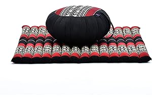 Leewadee Meditation Cushion Set – 1 Round Zafu Meditation Pillow and 1 Square Roll-Up Zabuton Meditation Mat, Pillows Bundle Filled with Kapok