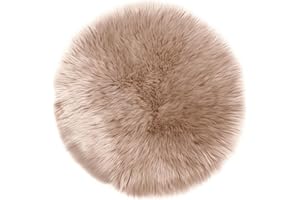 Teppich Wölkchen Schaffell Lammfell Imitat, Fellteppich, Kunstfell Teppich | Fell Sitzkissen Stuhlkissen Rund, für Stühle, Kunstfell Stuhlauflage | Beige - Rund 30cm
