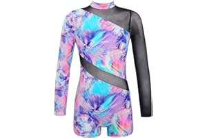 Oyolan Mädchen Turnanzug Gymnastikanzug Trikot Lange Ärmel Mesh Kinder Gymnastik Overall Body Wettkampf Tanzkleidung