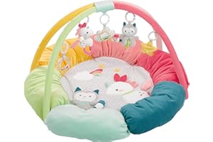Fehn Arco de juego nido de actividades 3D Aiko & Yuki - manta redonda para gatear con 5 juguetes desmontables para agarrar - manta de juego para bebés y niños de 0+ meses - regalo de nacimiento
