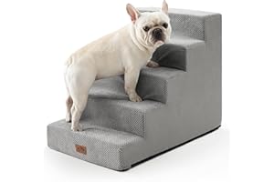 COZY KISS Hundetreppe für Kleine Hunde, 5 Stufen Breiter Haustiertreppe für Bett Couch Auto, 60cm Hoch Hochdichtem Schaumstoff Katzentreppe mit Abnehmbarem Bezug (Grau, 75x50x60cm, 5)