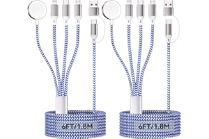 HOMAILIDA 2Pack 4 in 2 Multi Fast Charger for A pple Watch, 1.8M/6FT USB A/C to iOS Port/Type C/Micro USB/iWatch Nylon-Braided Charging Cable Compatible for iWatch Ultra/SE/1-11/iPhone/iPad/AirPods/Galaxy