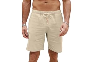 LVCBL Shorts et Bermudas Homme Short d'été léger en Lin pour Homme avec Poches M-3XL