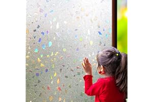 Linarun Stained Glass Window Film Privacy 90x200 Decorative Frosted Window Film 3D Rainbow Window Stickers Opaque Self-adhesive Colorful Vinyl Frosting Clings, Window Decoration for Glass Home