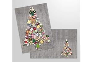 EDITION COLIBRI 10 biglietti di Natale colorati con busta – Confezione da 10 biglietti pieghevoli nostalgici per Natale in un set con buste abbinate e disegno a albero di Natale colorato