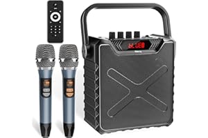 Giecy Amplificatore Vocale con 2 Microfono senza fili UHF,Cassa Bluetooth Portatile con karaoke professionale completo,Sistema PA e Bass Boost per Adulti,Bambini,Insegnanti,Feste