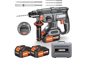 olmlmo Trapano A Percussione A Batteria, Set Di Martello Demolitore Multifunzione 4 In 1 Con 2 Batterie Da 5,0Ah, 3J SDS-Plus Potente Tassellatore A Batteria Senza Spazzole Per Calcestruzzo E Muratura