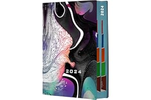 ZXHQ Diary 2024 A5 Page a Day, 2024 Diary from Jan 2024 to Dec 2024, Productivity A5 Daily Planner with Monthly Tabs, Colorful Edge, 2 Bookmarks, 380 Pages 21×14.5cm Colorful