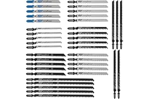 HAOYULUO Professional 40 pièces Lames De Scie Sauteuse，8 modèles Jeu de lames de scie sauteuse，Fabriquées en HCS，Livré avec boîte en plastique，Pour couper du bois, du plastique et du métal fin (40)