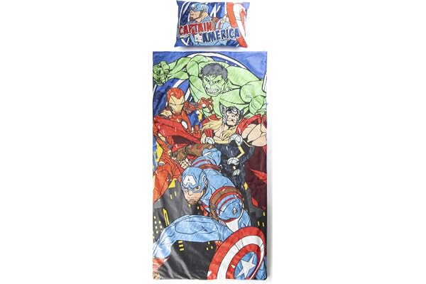 Jay Franco Sac de Couchage Marvel Avengers avec Oreiller intégré, Ensemble Couverture et Oreiller, Tapis de Sieste avec poignée de Transport, 2 pièces