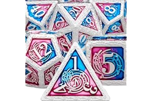 ARUOHHA Music DND Dice Set with Gift Box, Metal Polyhedral Dice Set Dungeons and Dragons Red Blue D&D Dice RPG Role Playing Games D and D Dice D20 D12 D10 D8 D6 D4