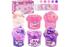 ROWECVCE 6 Pack Pink & Purple Slime kit for Kids- Cloud Butter & Clear Slimes, Cute Animal Theme Party Favors, Sensory Toys for Kids Girls Boys Ages 4-12, Goodie Bag Stuffers, Birthday Gift Ideas Cute Stuff