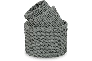MORGAN&CO. Set da 3 Cestini Portaoggetti Rotondo, Porta Oggetti per il Bagno, Cestino Organizer in Carta EcoFriendly, Cestini Salvaspazio Intrecciati e Impilabili, Grigio