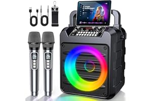 Dislocati Karaoke Machine with 2 Wireless Microphones: Portable Bluetooth Speaker for Adults & Kids - PA System with Lights Supports TWS/TF Card/USB/AUX for Home Party-Stage Monitors