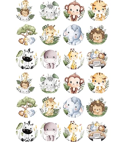Jungle Animals Edible PREMIUM THICKNESS SWEETENED VANILLA, Wafer Rice Paper Cupcake Toppers/Decorations By Cian's Cupcake Toppers Ltd