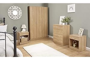 GFW Panama Bedroom Sets With Wardrobe, Chest Of Drawers & Bedside Tables, Modern Wooden Matching Bedroom Furniture Storage Set, Oak, 4 Piece Set