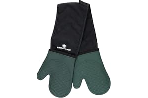 MasterClass Silicone Oven Gloves, Heat Resistant Mitts with Cotton Padding, Double Sided Non-Slip Gloves for Cooking and Baking, BPA-Free, Black/Hunter Green