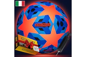 NIGHTMATCH Impermeabile Pallone da Calcio Luminoso - Divertimento Notturn - Pallone da Calcio Taglia 5 con Pompa e 6 Batterie Extra - Ideale per Grandi e Piccini - 2 LED Attivati con Sensore
