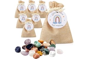 Otuuz 12 Set Glückssteine für Kinder Mutsteine Glücksbringer Edelsteine Kindergeburtstag Gastgeschenk Magische Steine für Party Mitgebsel Einschulung Taufe Kommunion(Regenbogen)