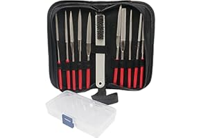 NIUPIKA Juego de limas de aguja de diamante con caja de almacenamiento de cepillo limpio Lima de mano para piedra de vidrio de metal Tallado en bruto Afilado Desbarbado Moldeado de grano 150