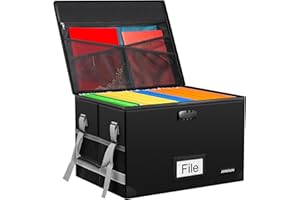 JUNDUN File Box with Lock,Fireproof Document Box with Handle and Zipper,Collapsible File Organiser,Home Office Fire Safe Storage Filing Box for A4 Suspension File Folder