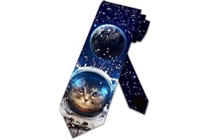 Three Rooker Space Cat Ties Mens Funny Cat Necktie Astronaut Cat Tie, Black, One size