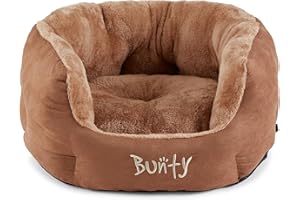 Bunty Polar Dog Bed & Cat Bed, Medium | Cosy Fluffy Fleece Calming Dog Bed | High Wall Snuggle Anti Anxiety Dog Bed | Washable Bed & Cushion for Puppy, Small to Large Pets - Brown