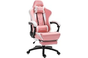 Dowinx Sedia da gaming, ergonomica, da ufficio, per PC, con supporto lombare, stile racing, in pelle PU, con poggiapiedi estraibile, grande