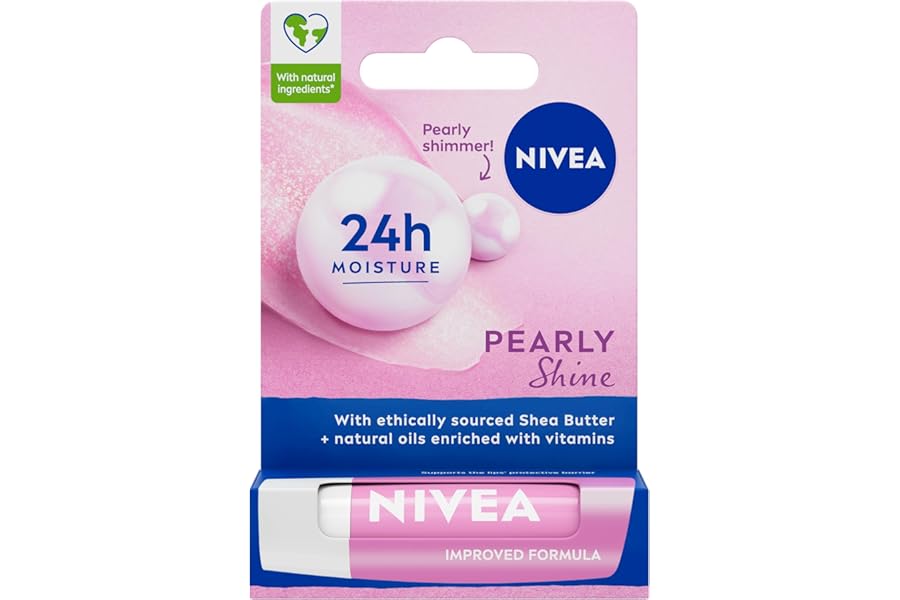 NIVEA Pearly Shine Lip Balm (4.8g), Lip Balm with Shea Butter, Natural Oils and Vitamins, Provides 24h Moisture and a Glamorous Shiny Touch, Nourishing Lip Care
