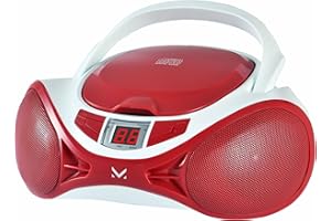 Majestic AH 1262R AX - Boom Box Portatile con Lettore CD, Ingresso AUX-IN, doppia possibilità di alimentzione (cavo incluso, batterie non incluse) BiancoRosso)