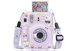 Yosuny Przenośne, przezroczyste etui kompatybilne z Fujifilm Instax Mini 12, akcesoria do aparatu błyskawicznego, twardy futerał ochronny, paski na ramiona i naklejki zestaw dekoracyjny, Fioletowy, Organizer do torby