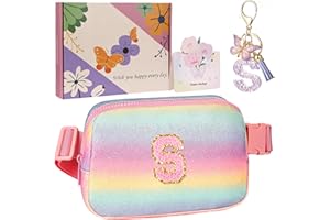 ONETOALL Initial Bumbags for Kids, Gifts for 7 8 9 10 Year Old Girls, Crossbody Bags Lightweight for Kids, Waist Bag & Fanny Pack with Key's Chain