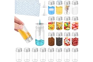 ANZOAT 30 Pz Provette in Plastica con Tappo a Vite, 25ML Provetta Trasparente in Vetro con 2 Imbuti e 2 Adesivi, Provette Vetro per Confetti, Feste, Liquidi, prodotti farmaceutici, Oli Essenziali