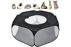 HANUNALIR Small Animal Playpen,Foldable Breathable Small Pet Cage Tent Portable Outdoor Exercise Yard Fence with Top Cover Anti Escape Yard Fence for Cat/Rabbits/Hamster/Dog