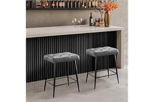 ‎STOOLINK STOOLINK 2er Set Barhocker, Barstuhl mit Mikrofaser-Leder, Retro Barhocker mit Fußstütze, Tresenhocker 62.5 cm hoch, Küchenhocker Ohne Lehne für Bistro, Küche, Esszimmer-Grau