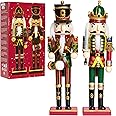 DECO EXPRESS Nutcracker Pack of 2 Wooden Nutcracker Soldier 30cm Festive Christmas Decoration Xmas Ornaments