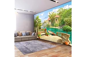 Msrahves carta da parati 3d Verde giardino barca lago fotomurale 3D murales da parete quadro pittura fotomurale da parete carta da parati 3D Wall Sticker Adesivi Adesivo da Parete 3D Adesivi Murali Pa