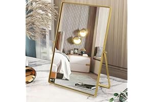 Gosider Schminkspiegel Gold Rechteckiger Tischspiegel mit Metallrahmen Tragbarer Eitelkeitstischspiegel 90°Einseitig hochauflösender Schminkspiegel für Kommode Wohnzimmer Schlafzimmer Büro