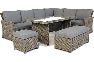 BACKYARD DISCOVERY Backyard Furniture Palma 9 Seat Corner Rattan Wicker Garden Lounge Set with Cushions | UPDATED fabric |