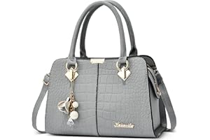 DEEVORCA Fashion Women Top Handle Bag Elegant Handbag Shoulder Bag with Handle Hanging Ornaments Satchel Bags for Shopping Date Daily Travel Casual Work PU Leather Ladies Tote Bag Grey A