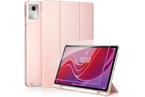 CACOE Funda para Lenovo Tab M11 TB330 2024, Cuero Ultrafino con Vidrio Templado Ultrafino, Capa para Lenovo Tab M11 11 Pulgadas con Función de Soporte Atril, Oro Rosa